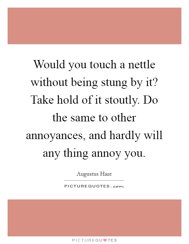 Would you touch a nettle without being stung by it? Take hold of it stoutly. Do the same to other annoyances, and hardly will any thing annoy you Picture Quote #1