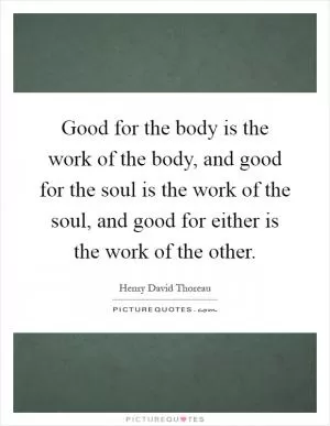 Good for the body is the work of the body, and good for the soul is the work of the soul, and good for either is the work of the other Picture Quote #1