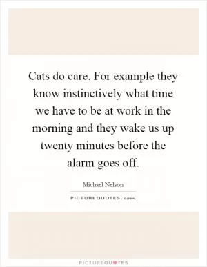 Cats do care. For example they know instinctively what time we have to be at work in the morning and they wake us up twenty minutes before the alarm goes off Picture Quote #1