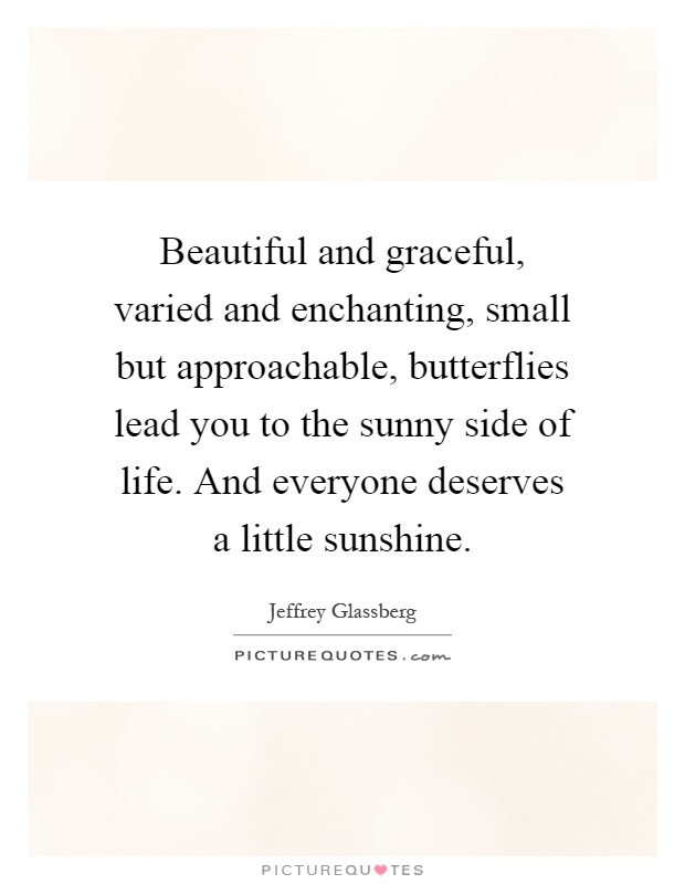 Beautiful and graceful, varied and enchanting, small but approachable, butterflies lead you to the sunny side of life. And everyone deserves a little sunshine Picture Quote #1