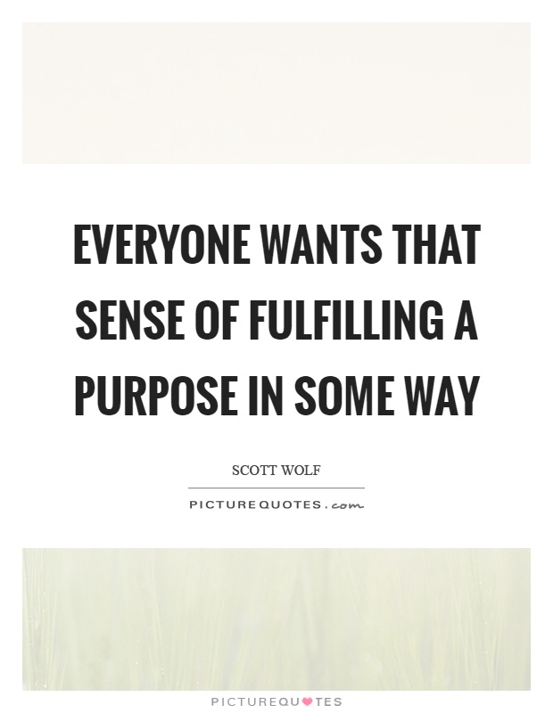 Everyone wants that sense of fulfilling a purpose in some way Picture Quote #1