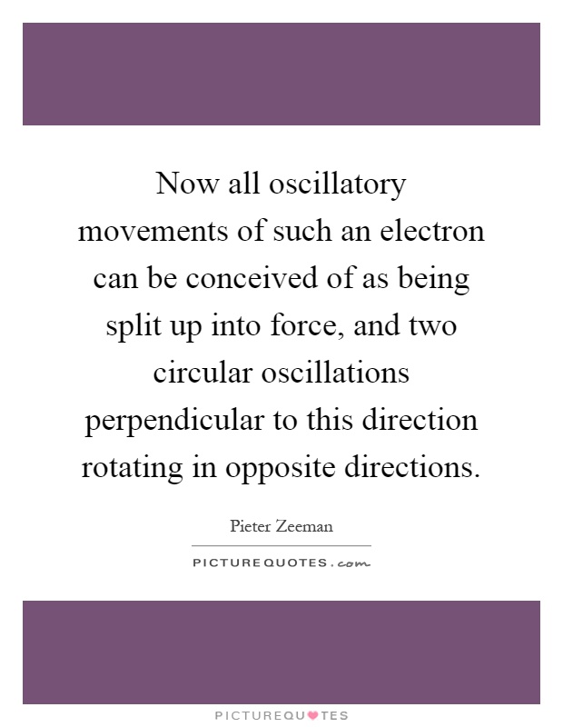 Now all oscillatory movements of such an electron can be conceived of as being split up into force, and two circular oscillations perpendicular to this direction rotating in opposite directions Picture Quote #1