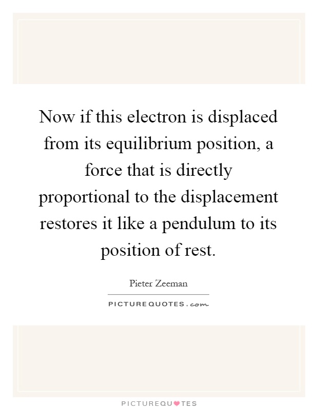 Now if this electron is displaced from its equilibrium position, a force that is directly proportional to the displacement restores it like a pendulum to its position of rest Picture Quote #1