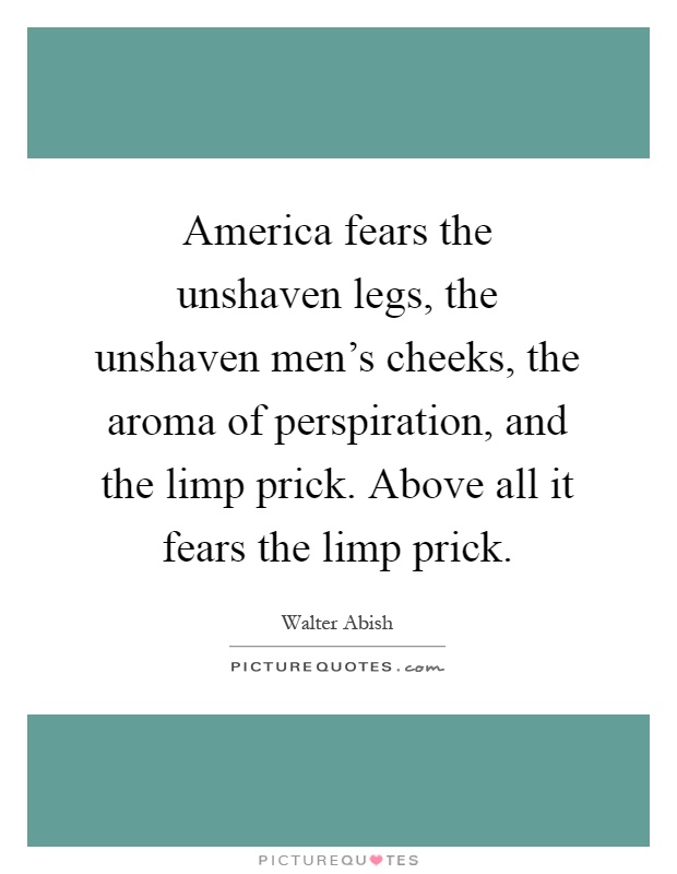 America fears the unshaven legs, the unshaven men's cheeks, the aroma of perspiration, and the limp prick. Above all it fears the limp prick Picture Quote #1