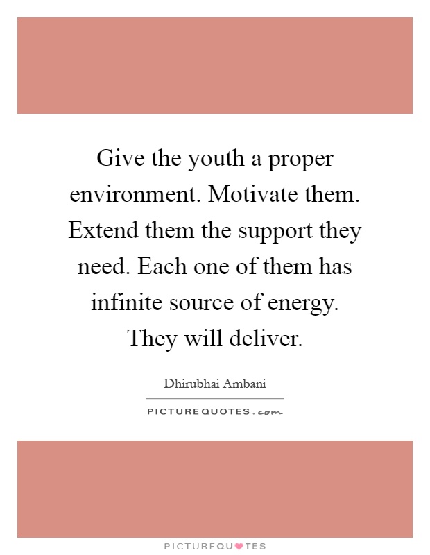 Give the youth a proper environment. Motivate them. Extend them the support they need. Each one of them has infinite source of energy. They will deliver Picture Quote #1