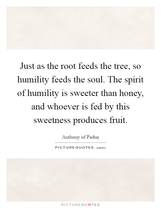 Just as the root feeds the tree, so humility feeds the soul. The spirit of humility is sweeter than honey, and whoever is fed by this sweetness produces fruit Picture Quote #1
