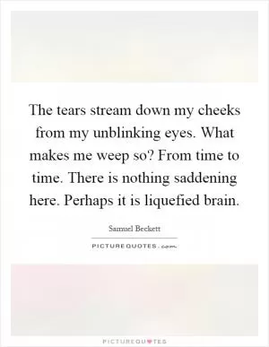 The tears stream down my cheeks from my unblinking eyes. What makes me weep so? From time to time. There is nothing saddening here. Perhaps it is liquefied brain Picture Quote #1