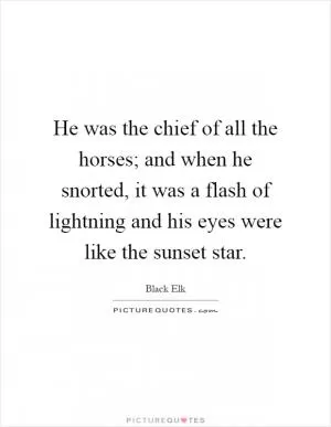 He was the chief of all the horses; and when he snorted, it was a flash of lightning and his eyes were like the sunset star Picture Quote #1