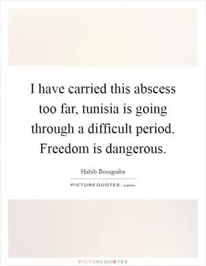 I have carried this abscess too far, tunisia is going through a difficult period. Freedom is dangerous Picture Quote #1