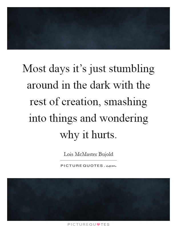 Most days it's just stumbling around in the dark with the rest of creation, smashing into things and wondering why it hurts Picture Quote #1