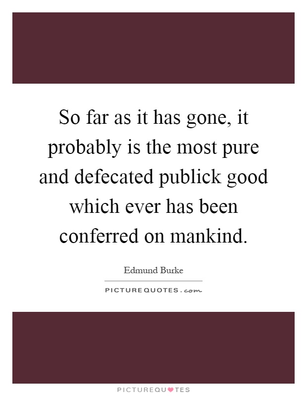 So far as it has gone, it probably is the most pure and defecated publick good which ever has been conferred on mankind Picture Quote #1