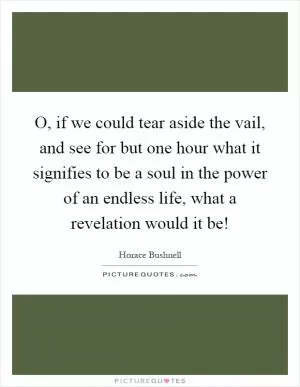 O, if we could tear aside the vail, and see for but one hour what it signifies to be a soul in the power of an endless life, what a revelation would it be! Picture Quote #1