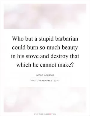 Who but a stupid barbarian could burn so much beauty in his stove and destroy that which he cannot make? Picture Quote #1