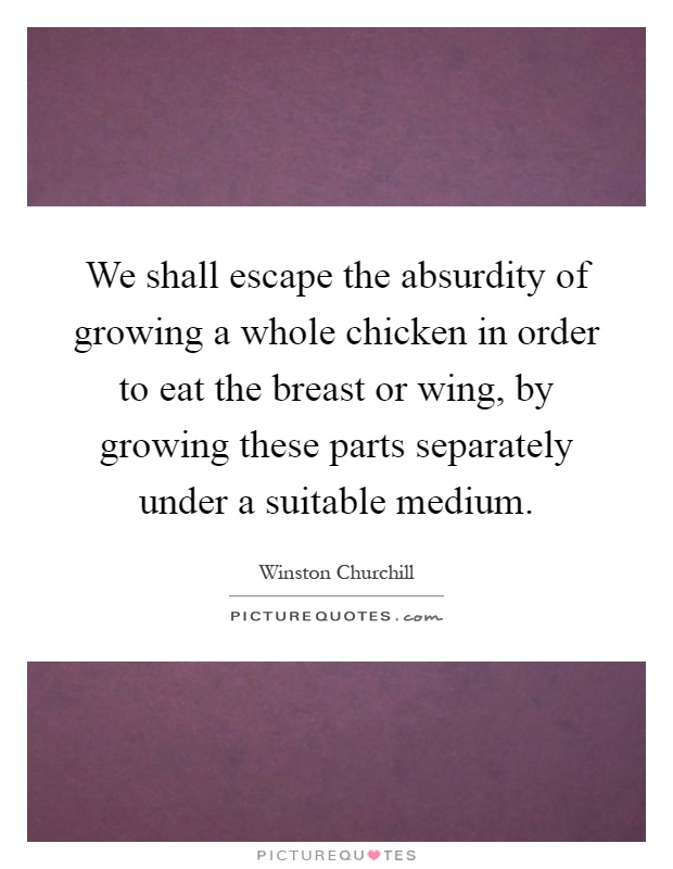 We shall escape the absurdity of growing a whole chicken in order to eat the breast or wing, by growing these parts separately under a suitable medium Picture Quote #1