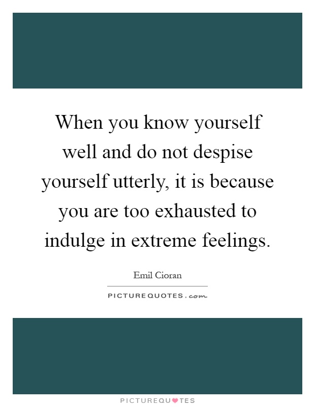 When you know yourself well and do not despise yourself utterly, it is because you are too exhausted to indulge in extreme feelings Picture Quote #1