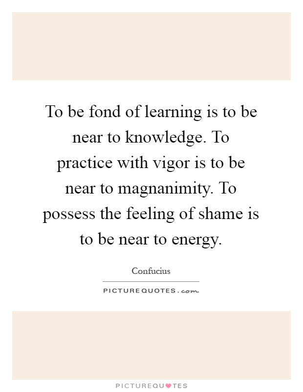 To be fond of learning is to be near to knowledge. To practice with vigor is to be near to magnanimity. To possess the feeling of shame is to be near to energy Picture Quote #1
