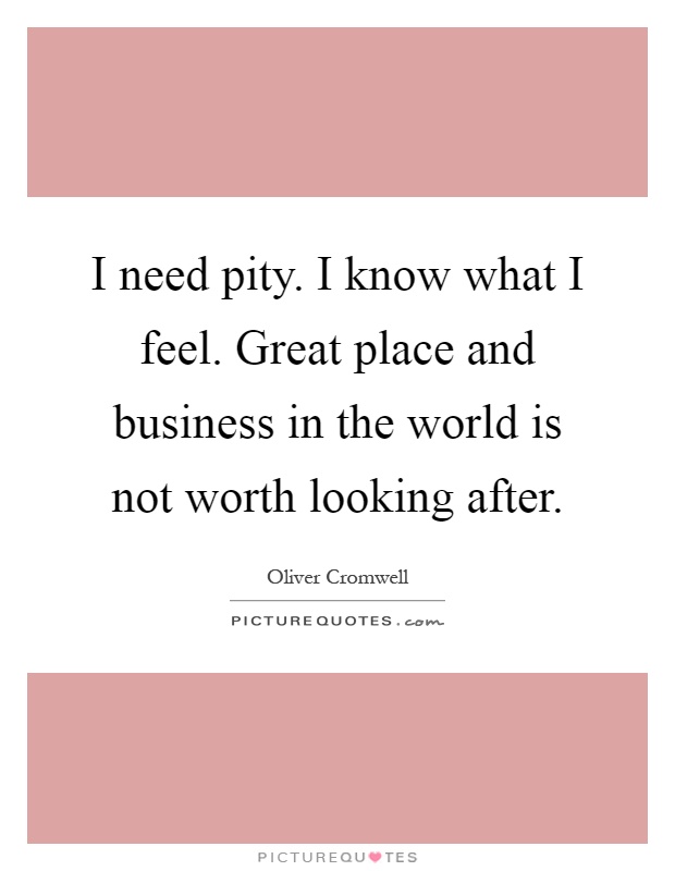 I need pity. I know what I feel. Great place and business in the world is not worth looking after Picture Quote #1