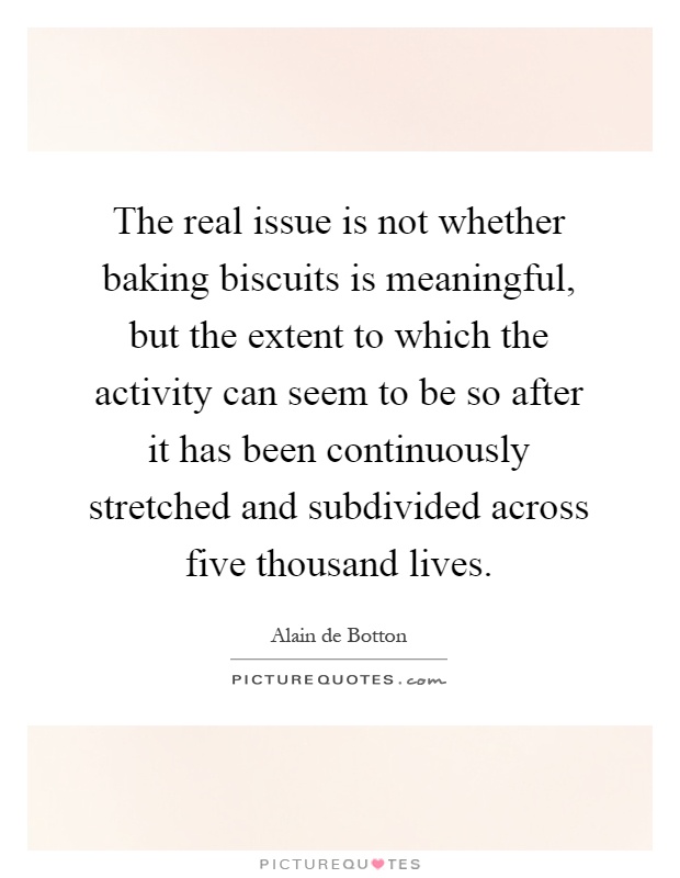 The real issue is not whether baking biscuits is meaningful, but the extent to which the activity can seem to be so after it has been continuously stretched and subdivided across five thousand lives Picture Quote #1