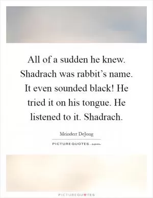 All of a sudden he knew. Shadrach was rabbit’s name. It even sounded black! He tried it on his tongue. He listened to it. Shadrach Picture Quote #1