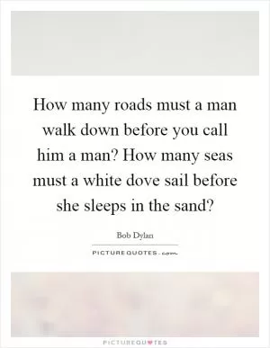 How many roads must a man walk down before you call him a man? How many seas must a white dove sail before she sleeps in the sand? Picture Quote #1