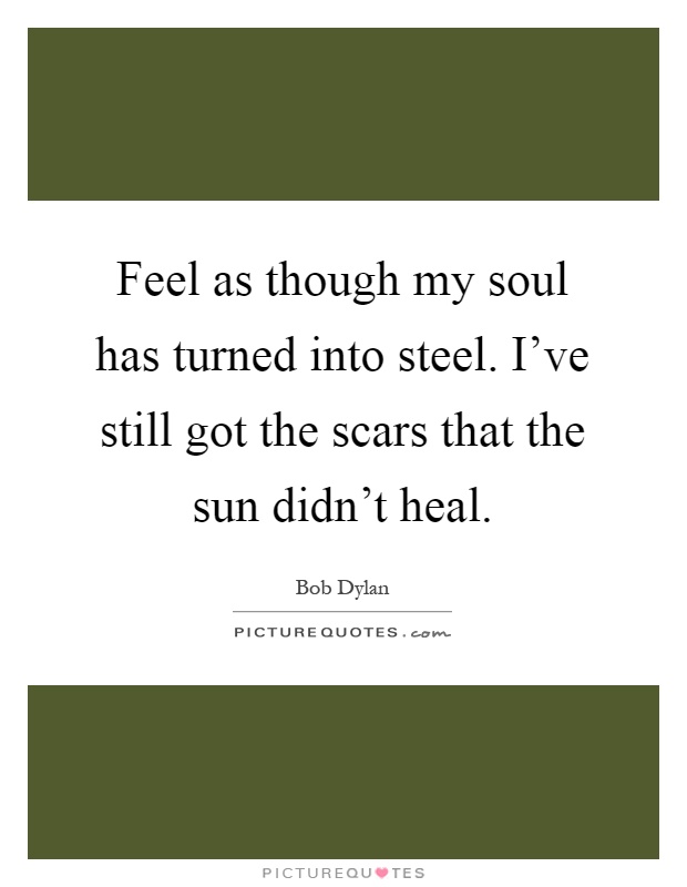 Feel as though my soul has turned into steel. I've still got the scars that the sun didn't heal Picture Quote #1