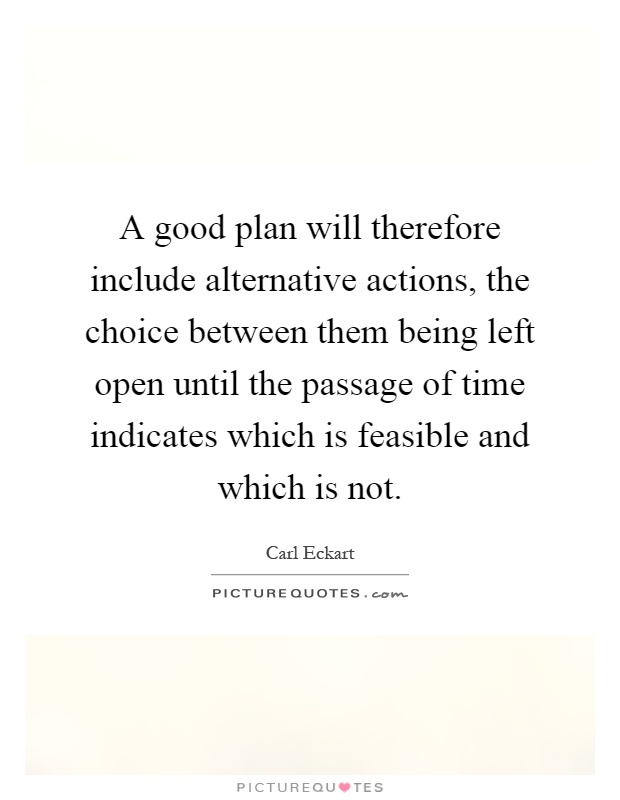 A good plan will therefore include alternative actions, the choice between them being left open until the passage of time indicates which is feasible and which is not Picture Quote #1