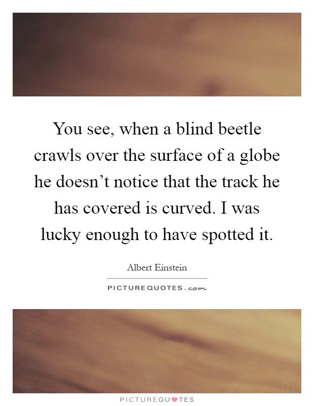 You see, when a blind beetle crawls over the surface of a globe he doesn't notice that the track he has covered is curved. I was lucky enough to have spotted it Picture Quote #1