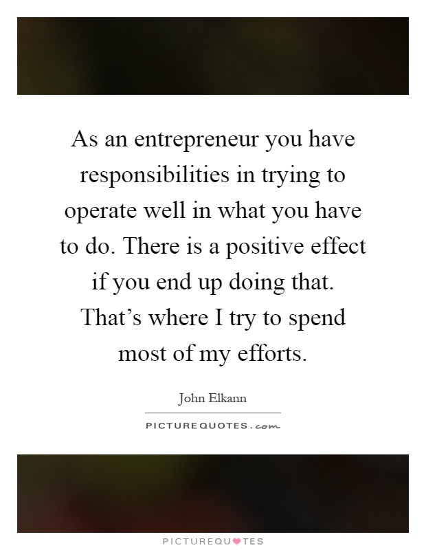 As an entrepreneur you have responsibilities in trying to operate well in what you have to do. There is a positive effect if you end up doing that. That's where I try to spend most of my efforts Picture Quote #1