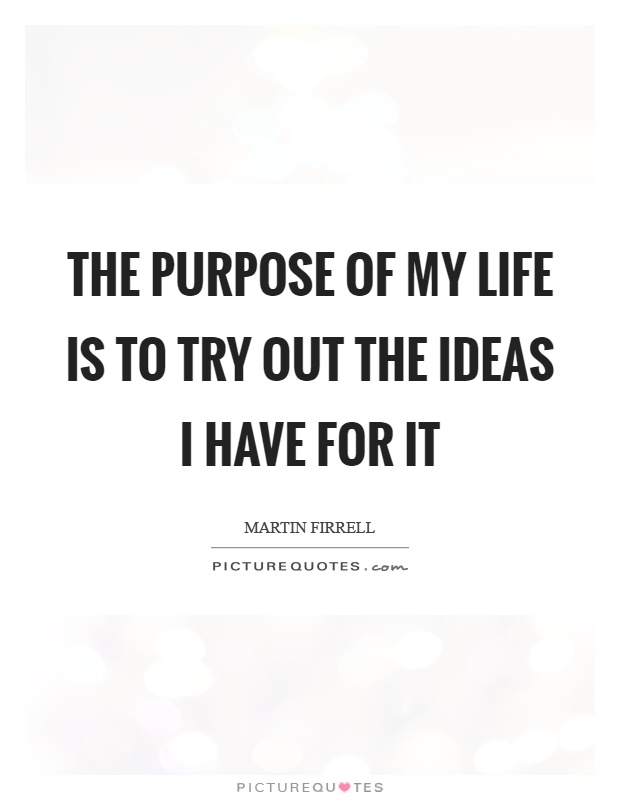 The purpose of my life is to try out the ideas I have for it Picture Quote #1