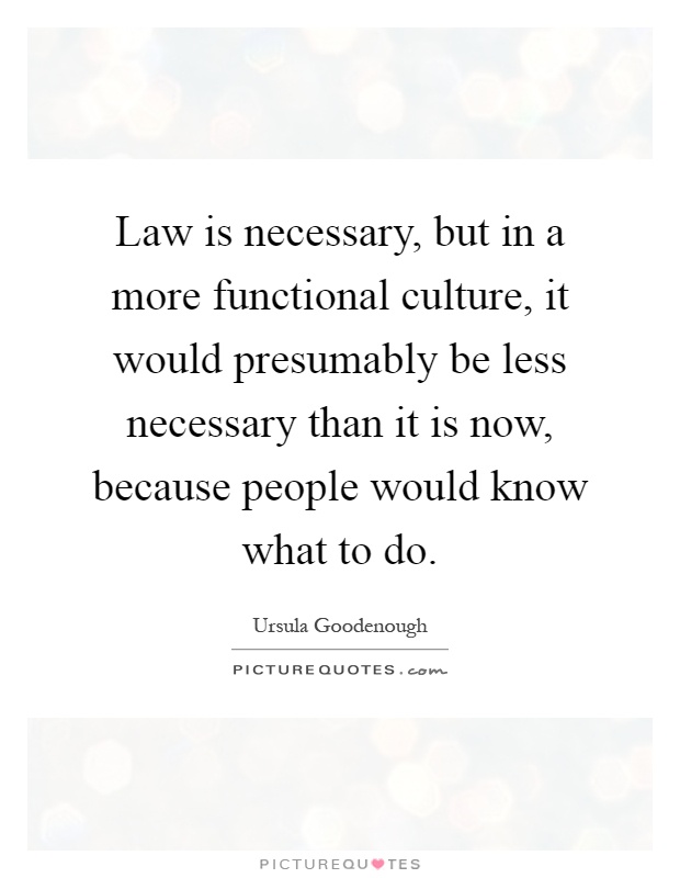 Law is necessary, but in a more functional culture, it would presumably be less necessary than it is now, because people would know what to do Picture Quote #1