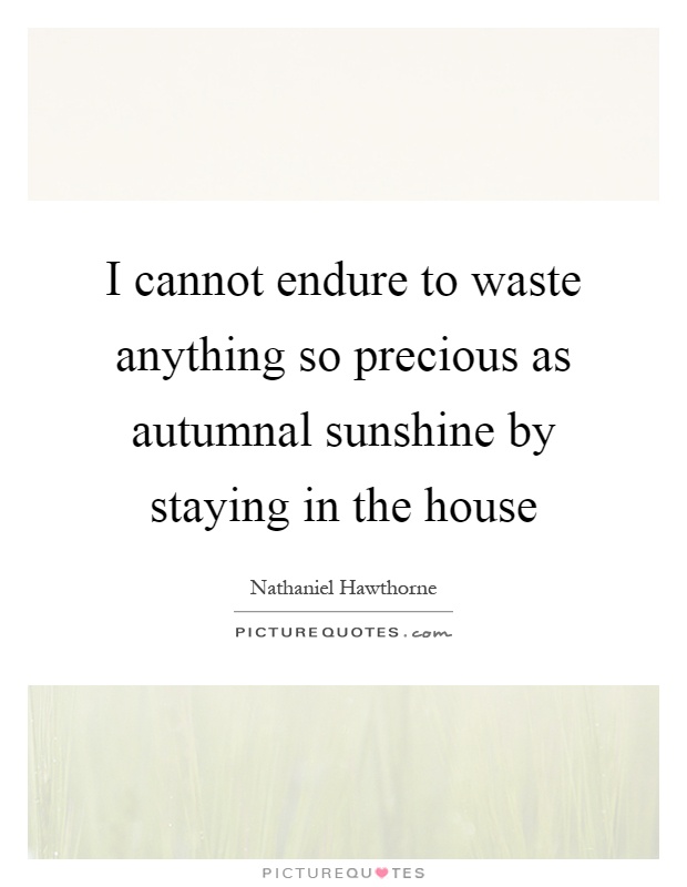 I cannot endure to waste anything so precious as autumnal sunshine by staying in the house Picture Quote #1