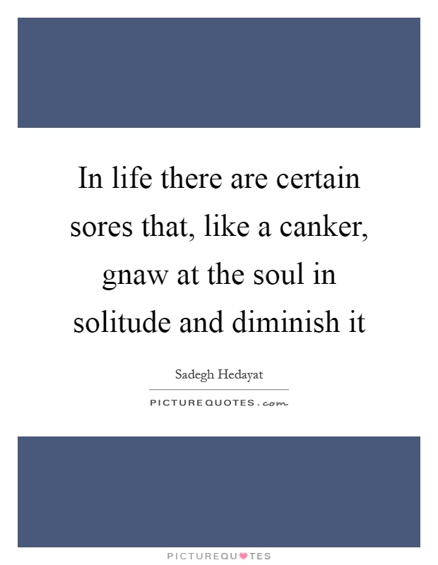 In life there are certain sores that, like a canker, gnaw at the soul in solitude and diminish it Picture Quote #1