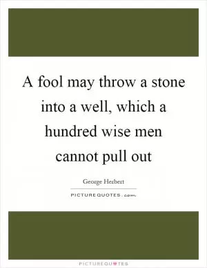 A fool may throw a stone into a well, which a hundred wise men cannot pull out Picture Quote #1