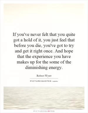 If you've never felt that you quite got a hold of it, you just feel that before you die, you've got to try and get it right once. And hope that the experience you have makes up for the some of the diminishing energy Picture Quote #1