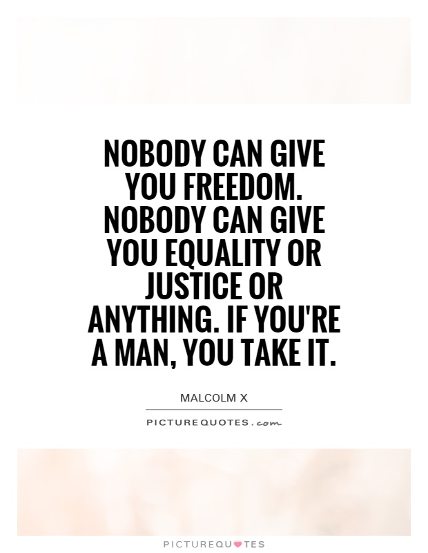 Nobody can give you freedom. Nobody can give you equality or justice or anything. If you're a man, you take it Picture Quote #1