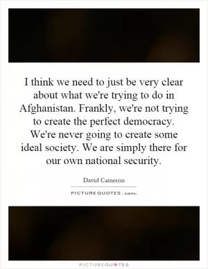 I think we need to just be very clear about what we're trying to do in Afghanistan. Frankly, we're not trying to create the perfect democracy. We're never going to create some ideal society. We are simply there for our own national security Picture Quote #1