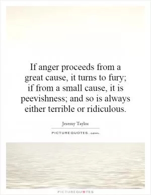 If anger proceeds from a great cause, it turns to fury; if from a small cause, it is peevishness; and so is always either terrible or ridiculous Picture Quote #1