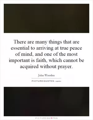 There are many things that are essential to arriving at true peace of mind, and one of the most important is faith, which cannot be acquired without prayer Picture Quote #1