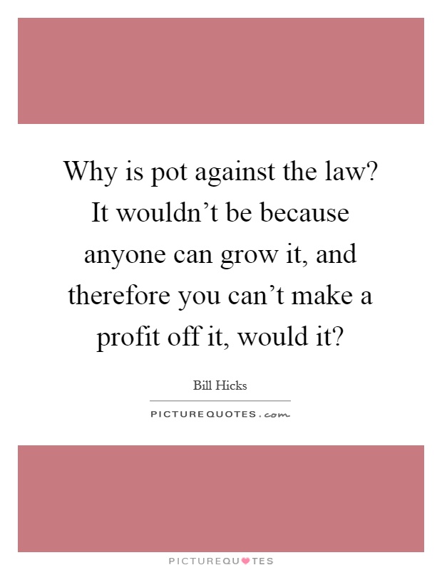 Why is pot against the law? It wouldn't be because anyone can grow it, and therefore you can't make a profit off it, would it? Picture Quote #1