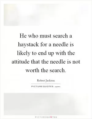 He who must search a haystack for a needle is likely to end up with the attitude that the needle is not worth the search Picture Quote #1