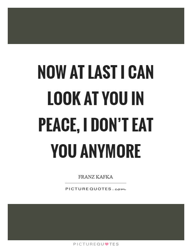 Now at last I can look at you in peace, I don't eat you anymore Picture Quote #1
