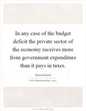 In any case of the budget deficit the private sector of the economy receives more from government expenditure than it pays in taxes Picture Quote #1