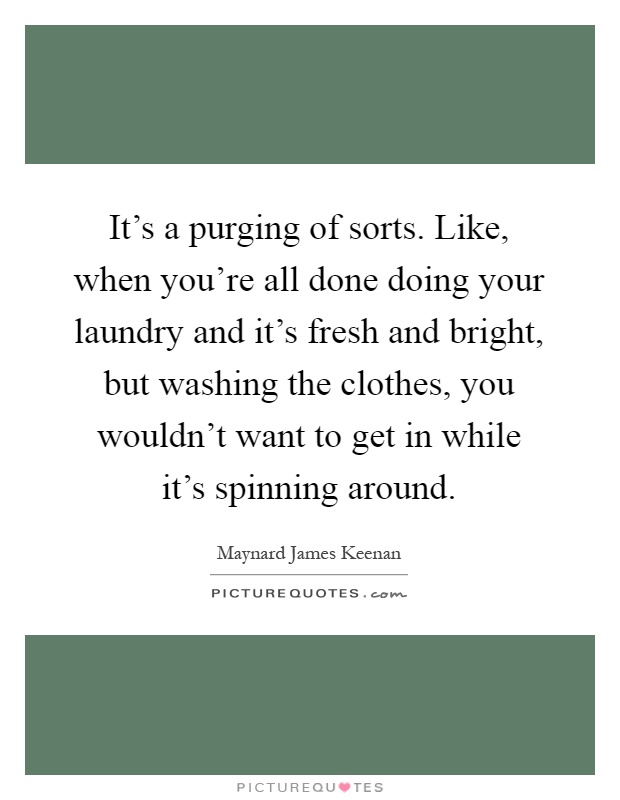 It's a purging of sorts. Like, when you're all done doing your laundry and it's fresh and bright, but washing the clothes, you wouldn't want to get in while it's spinning around Picture Quote #1