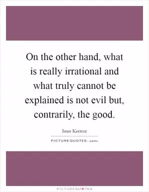 On the other hand, what is really irrational and what truly cannot be explained is not evil but, contrarily, the good Picture Quote #1