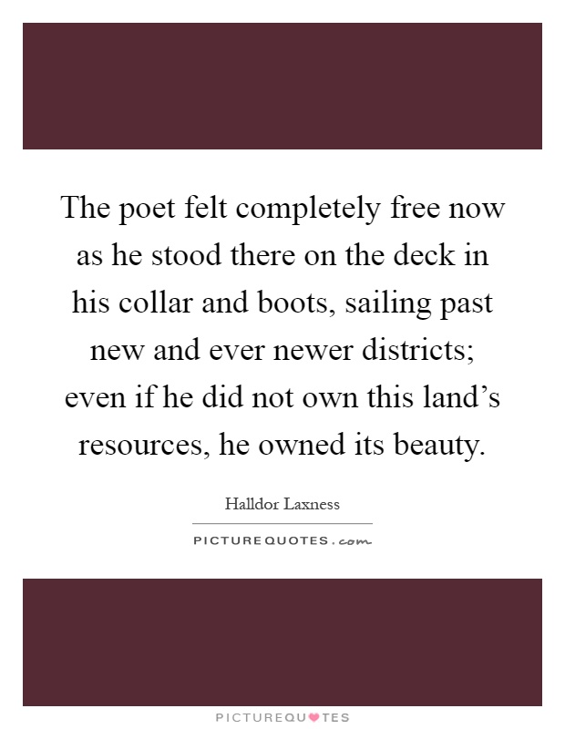 The poet felt completely free now as he stood there on the deck in his collar and boots, sailing past new and ever newer districts; even if he did not own this land's resources, he owned its beauty Picture Quote #1