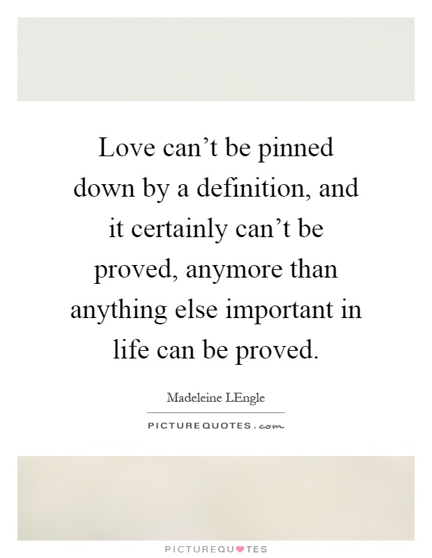 Love can't be pinned down by a definition, and it certainly can't be proved, anymore than anything else important in life can be proved Picture Quote #1