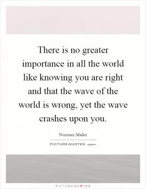 There is no greater importance in all the world like knowing you are right and that the wave of the world is wrong, yet the wave crashes upon you Picture Quote #1