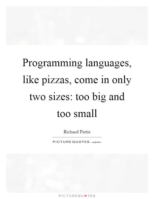 Programming languages, like pizzas, come in only two sizes: too big and too small Picture Quote #1