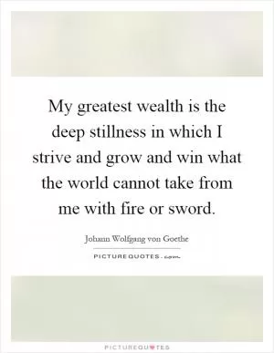 My greatest wealth is the deep stillness in which I strive and grow and win what the world cannot take from me with fire or sword Picture Quote #1