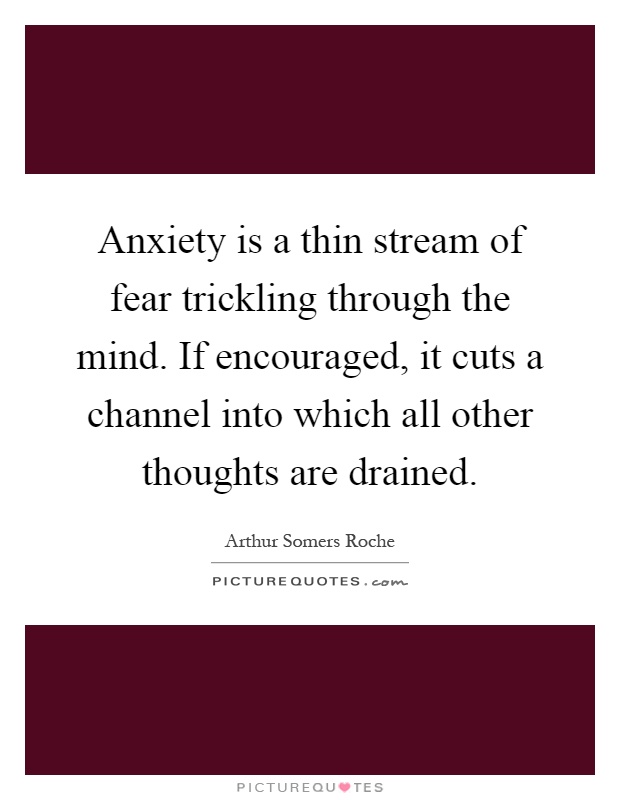 Anxiety is a thin stream of fear trickling through the mind. If encouraged, it cuts a channel into which all other thoughts are drained Picture Quote #1